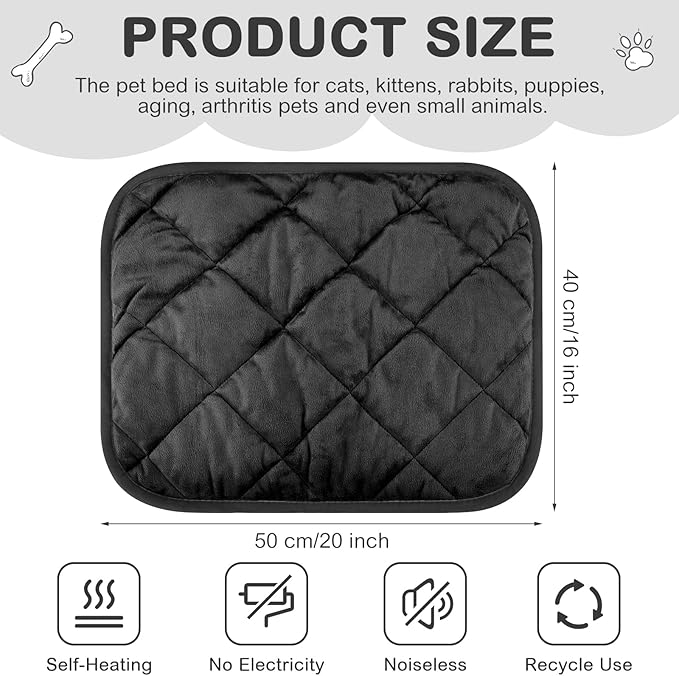 Clysee 8 Pack Self Heating Cat Mat Self Warming Cat Bed Extra Warm Thermal Pet Bed Mat Reflects Body Heat Washable Dog Crate Pad for Indoor Outdoor Pets(Black,16 x 20 Inch)