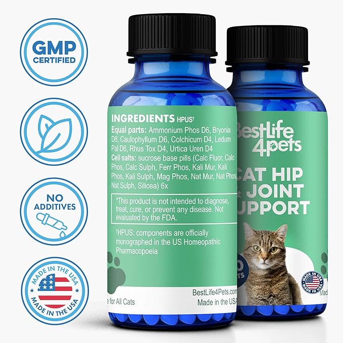 Cat Joint Supplement and Mobility Support - Natural Plant-Based Formula Provides Comfort for Aging and Felines with Mobility Challenges, 400 Tiny Tasteless Pills Easy to Give Even Feral or Picky Cats