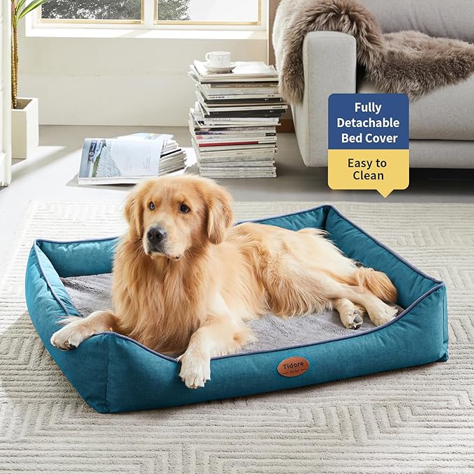 Tidore Orthopedic Dog Beds for Medium Dogs, Durable Egg Crate Foam Sofa Dog Bed wit Washable Removable Cover,Waterproof Lining,Pet Bed for Large Dogs (Peacock Blue, 39.4" L x 31.5" W x 7.4" Th)