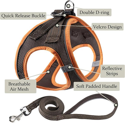 Dog Harness with Leash Set, No Pull Adjustable Reflective Step-in Puppy Pet Vest Harnesses for Small Medium Large Dogs and Cats,Brown L