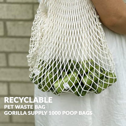 GORILLA SUPPLY Dog Poop Waste Bags with Dispenser and Leash Tie, 9" x 13", Green, 1000 Count