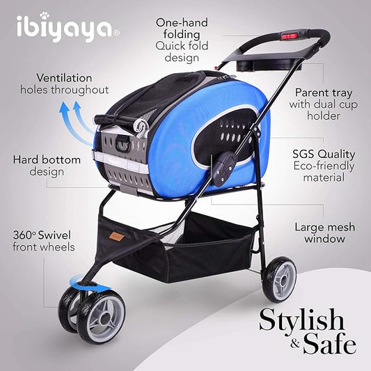 5-in-1 Pet Carrier with Backpack, Pet Carrier Stroller, Shoulder Strap, Carriers with Wheels for Dogs and Cats - Blue