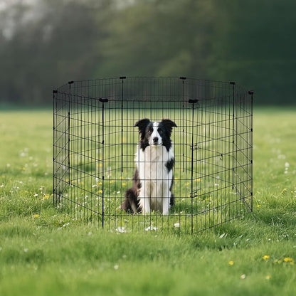 Amazon Basics Foldable Octagonal Metal Exercise Dog Playpen - Indoor/Outdoor, No Door, Large (8 Panels, 24 x 42), Easy to assemble, store, and customize, 42" - Large, Black