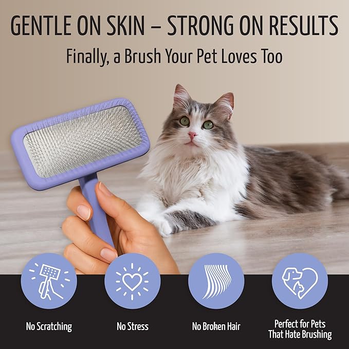 Tauro Pro Line Dog Brush for Shedding - Goldendoodle, Labradoodle & Poodle Hair & Wide Areas - Slicker Brush for Dogs & Cat Grooming, Flexible Cushion & Non-Slip Grip (Size L - Purple)