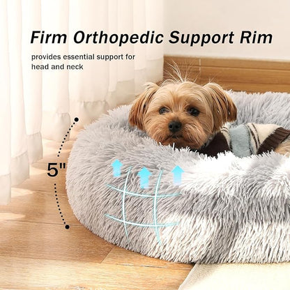 NOYAL Calming Donut Dog Bed for Small to Medium Dogs & Cats - Plush Faux Fur Anti-Anxiety Pet Bed with Machine Washable Cover & Non-Slip Base