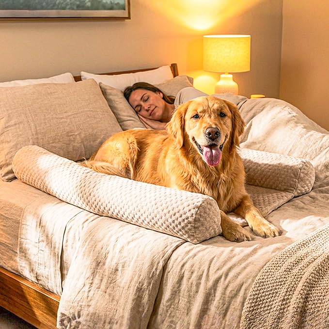 Does Your Dog Love You a Little Too Much at Night? Try Denmate:The First On-Bed Dog-Bed Designed to stabilize Nighttime Movement & Improve Dog & Owners Sleep. Machine Washable. Sleep Better Together