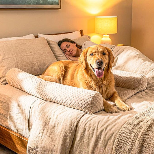 Does Your Dog Love You a Little Too Much at Night? Try Denmate:The First On-Bed Dog-Bed Designed to stabilize Nighttime Movement & Improve Dog & Owners Sleep. Machine Washable. Sleep Better Together