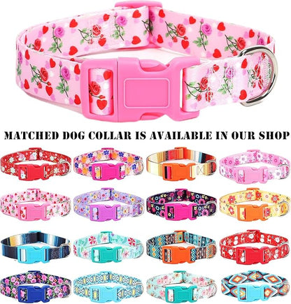 Moonpet Step in Valentine's Day Dog Harness Leash Set- All Weather Reflective No-Pull Floral Pattern Padded Mesh Vest Harness for Cats Puppy Extra-Small Small Medium Large Dogs - Heart Rose - XS
