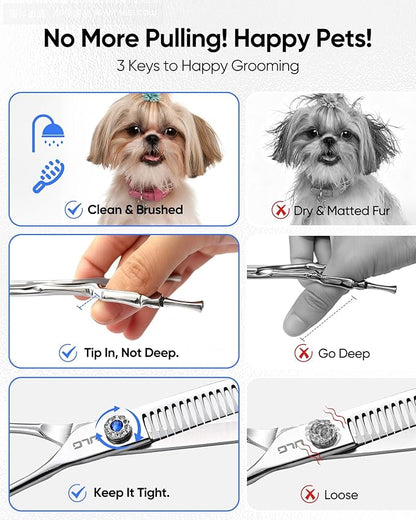 ULG 7.0" Curved Professional Dog Grooming Shears 30-Tooth Precision Thinning (55-60%) Japanese 440C Stainless Steel Adjustable Tension & Universal Left & Right Hand Use