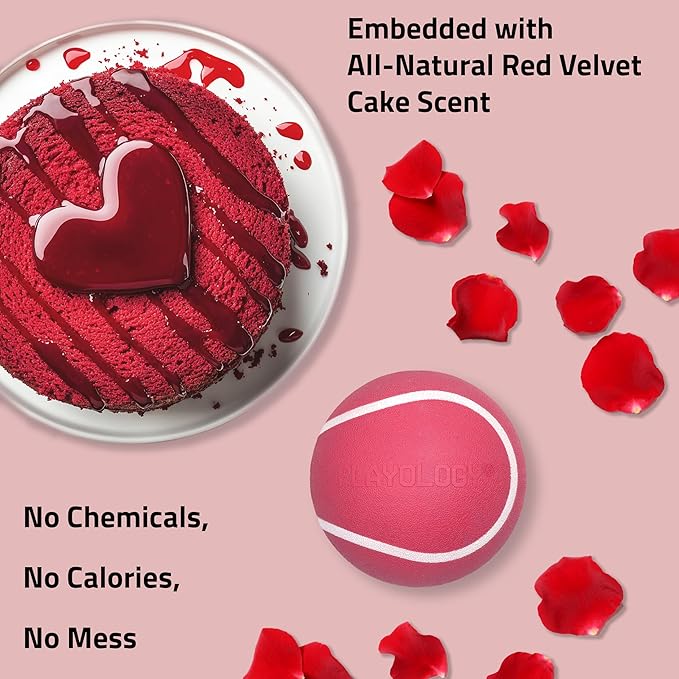 Playology Dog Toys | Squeaky Chew Ball - Bouncy Durable Floating Fetch Ball for Dogs | Medium Red Velvet Cake Limited Edition Valentine's Toy - Easy to Clean and Made from Non Toxic Materials