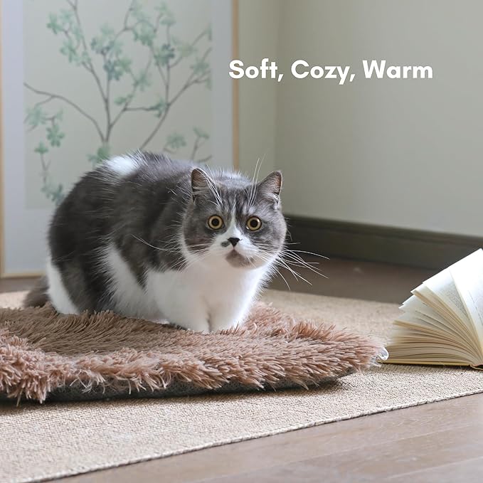 petfelix Self-Warming Cat Mat, Non-Skid Thermal Pet Blanket for Indoor & Outdoor Cats, Washable Insulated Mat for Cat House or Carrier, 24"x20", Brown