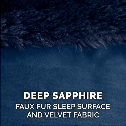 Furhaven Orthopedic Dog Bed for Large/Medium Dogs w/ Removable Bolsters & Washable Cover, For Dogs Up to 55 lbs - Plush & Velvet L Shaped Chaise - Deep Sapphire, Large