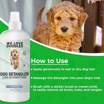 We Love Doodles Dog Detangler Spray - Leave-in Conditioner for Dogs - Dog Detangling Spray - Dematting Spray for Dogs - Tangle Remover - Made in The USA (Lavender)