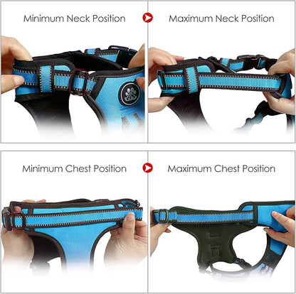 NESTROAD No Pull Dog Harness,Adjustable Oxford Dog Vest Harness with Leash,Reflective No-Choke Pet Harness with Easy Control Soft Handle for Small Medium Dogs(Medium,Blue)