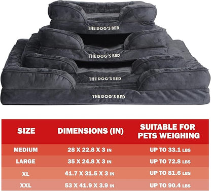 The Dog’s Bed, Orthopedic Standard Foam Waterproof Dog Bed with Standard Support, Large Grey Plush, Waterproof, Supportive Dog Bed with Replaceable Covers, Veterinary Approved