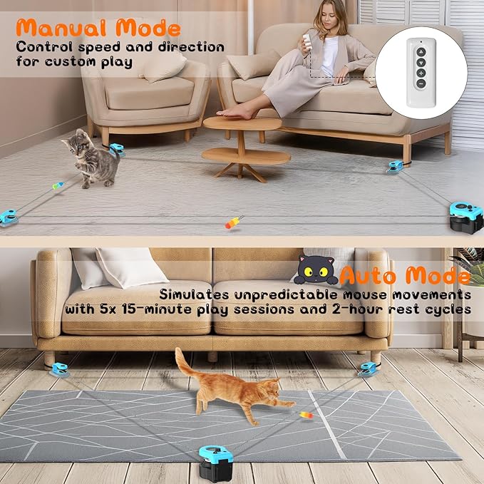 ITSHINY Upgrade Interactive Cat Toys - Automatic Cat Toys for Bored Indoor Adult with Remote Control, 3 Speeds, Indoor Cat Chase Hunting Feather Toys for Fitness, Playtime & Energy Release (Sky Blue)