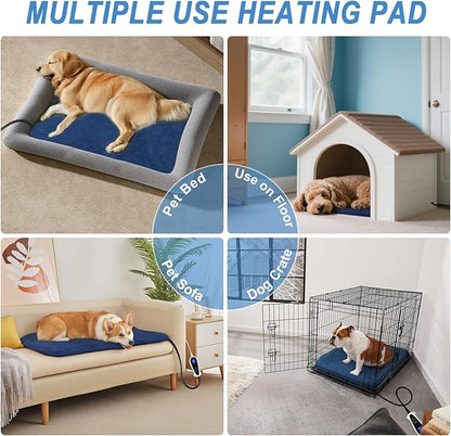 Bestio Large Dog Heating Pad,34x21 in Heated Dog Bed with Constant Heat & Auto Modes，MET&UL Certified Pet Heating Pad,Chew-Resistant Cord,Waterproof Washable Cover - Blue