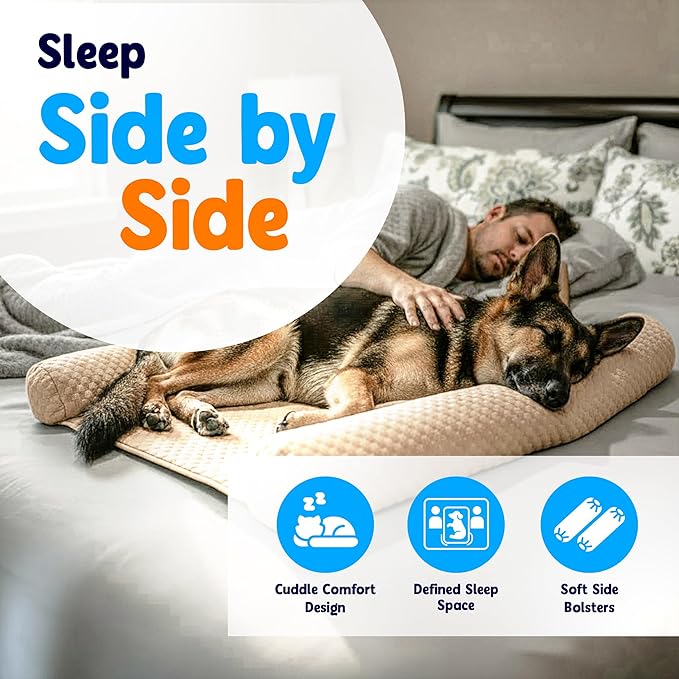 Does Your Dog Love You a Little Too Much at Night? Try Denmate:The First On-Bed Dog-Bed Designed to stabilize Nighttime Movement & Improve Dog & Owners Sleep. Machine Washable. Sleep Better Together