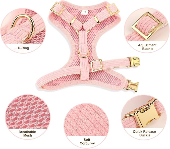 Didog Cute Small Dog Harness Collar and Leash Set with Bowtie, Breathable Soft Mesh Padded Puppy Harness, Pink Dog Harness for Parties, Holiday Gatherings & Gifts, Pink, M