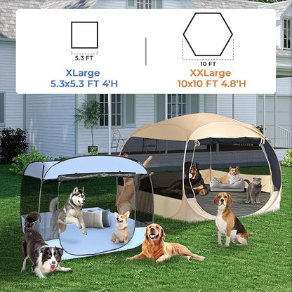 EighteenTek® XXLarge Popup Portable Dog Houses 10'x4.8'H Assembly-Free Gazebo-Style Dog Cot Cat Playpen Screen Pet Tent Sun Shade Shelter Dog Bed with Canopy for Outdoor Anti-Bugs with Leakproof Floor