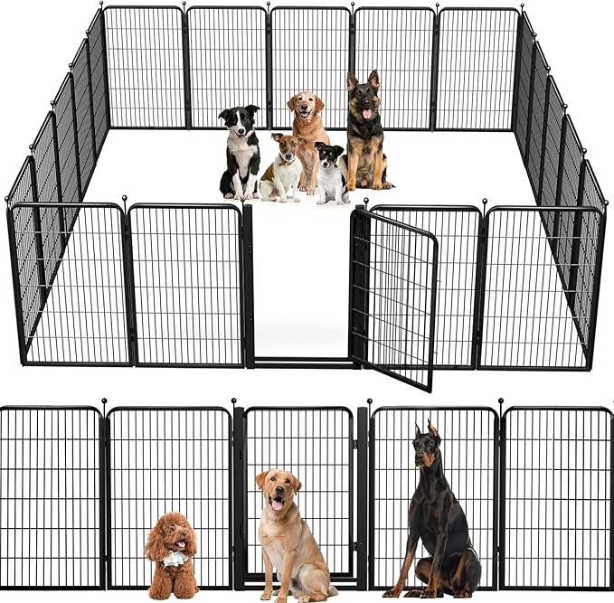 Jhsomdr Dog Playpen Outdoor, 40 inch 20 Panels Dog Fence with Extra Wide Gate No-Tripped Pet Playpen Rustproof Dog Pen Indoor Puppy Playpen for Temporary Containment Portable Pet Fence for RV Camping
