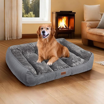 ZAKAPAWS Orthopedic Dog Bed for Extra Large Dogs - Extra Thick Supportive Dog Couch Bed, Pet Beds Sofa with Waterproof Washable Cover & Non-Slip Bottom, Grey, 42x30 Inch