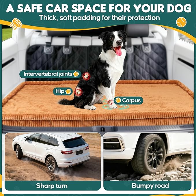 Dog Car Bed, Non-Slip Backseat Extender Pet Mat, Removable Washable Dog Bed for SUVs, Sedans & Trucks, Anti-Slip Travel Bed for Dogs, Easy Clean & Scratch-Proof & Comfort Brown（56"x28.7"