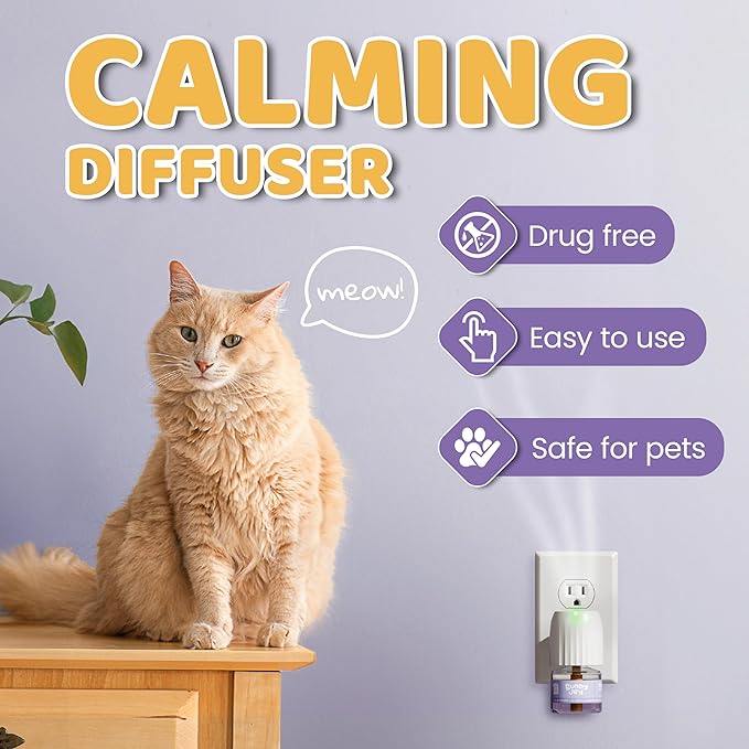 BUDDYJOY Cat Calming Diffuser Refills – Long-Lasting 30-Day Formula, Cat Pheromones Calming Diffuser for Stress Relief, Relaxation, and Anxiety Reduction, Easy to Use – (3 Diffusers + 3 Refills)