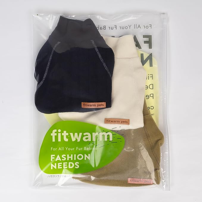 Fitwarm 3 Pack Classic Fleece Dog Sweater, Winter Clothes for Small Dogs Boy Girl, Turtleneck Dog Sweatshirt, Pet Pullover Jumper, Cat Apparel, Black, Olive Green, Cream, XXL