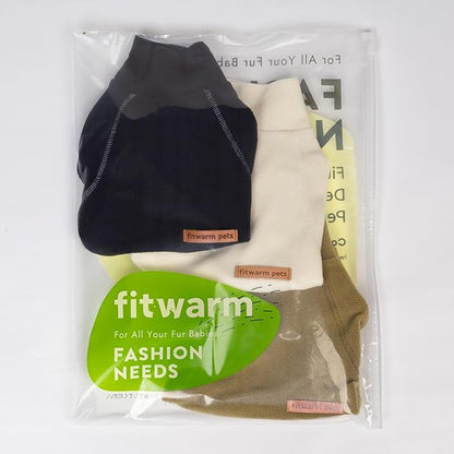 Fitwarm 3 Pack Classic Fleece Dog Sweater, Winter Clothes for Small Dogs Boy Girl, Turtleneck Dog Sweatshirt, Pet Pullover Jumper, Cat Apparel, Black, Olive Green, Cream, XXL