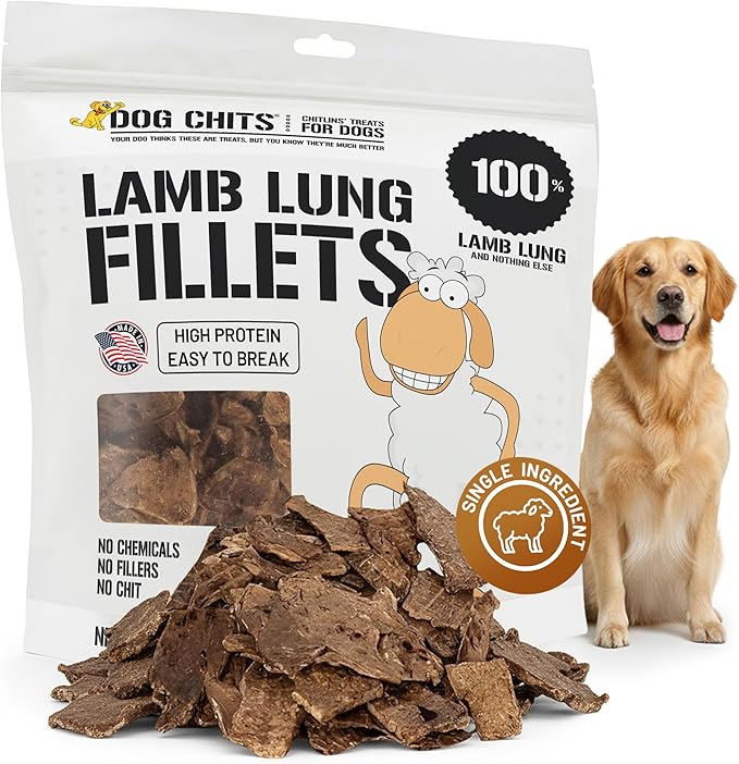 Dog Chits Lamb Lung Fillets Dog and Puppy Treats - Low Fat, High Protein Single Ingredient Dog Treat - Easy to Break Slices - Great for Training - Made in USA, Large 10 oz. Bag