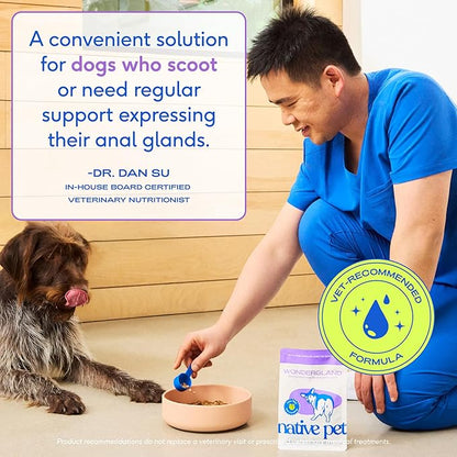 Native Pet WonderGland - Dog Anal Gland Treatment Using Fiber for Dogs - Prevents Scooting for Dogs Anal Gland Supplement Including Dog Gut Health Probiotics for Anal Gland Support - 120 Scoops