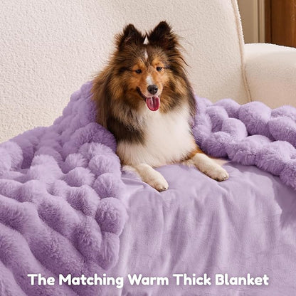 ChiXnuggle Human Dog Bed for Adult - Luxury Striped Faux Fur Giant Dog Bed with Portable Handle, Egg Orthopedic Foam Pad with Thick Blanket, 72"x40"x10", Purple