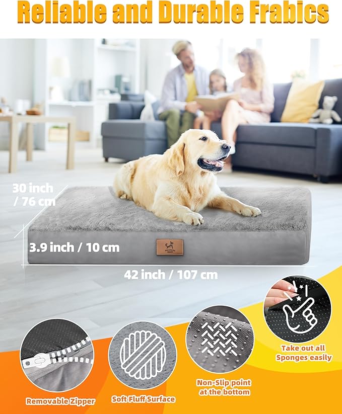 Sytopia Washable Orthopedic Dog Beds, Chew Proof Dog Crate Pad, Orthopedic Tough Washable 42" Pet Mats for Large Pets, Waterproof and Anti-Slip Bottom – XL