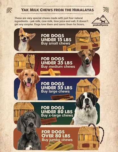 peaksNpaws Himalayan Dog Chews, High Protein Yak Cheese, Lactose Free, Natural Dog Treat, Long Lasting Chew Stick for Aggressive Chewers Under 35 lbs, 3 Medium Sticks, 100% Eco-Friendly Packaging