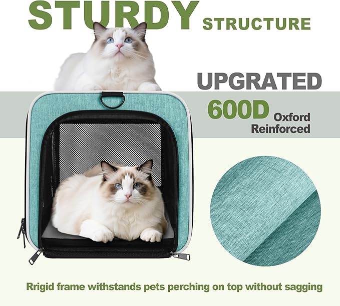 GAPZER Cat Carrier 18"x11"x11" TSA Approved Ventilated Top Open Softsided Pet Air Travel Bag, Small Animal Basic Crate Shih Tzu Dog Kennel Carry Case, 4-Mesh-Side Kitty Carry on up to 20lbs Teal