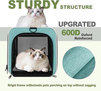 GAPZER Cat Carrier 18"x11"x11" TSA Approved Ventilated Top Open Softsided Pet Air Travel Bag, Small Animal Basic Crate Shih Tzu Dog Kennel Carry Case, 4-Mesh-Side Kitty Carry on up to 20lbs Teal