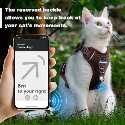 Cat Harness and Leash Set - Escape Proof Adjustable Cat Harness, Comfortable Soft Lightweight, Use Safe & Easy, Walking Travel Kitten Harness for Small Medium Large Cats, Brown, M(13-18lb)