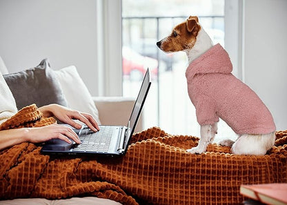 Fuzzy Dog Sweaters for Small Dogs Dog Hoodie Pet Clothes Warm Soft Cozy Coats Hooded Sweatshirt Fleece Small Pet Hoodies Sweater(Pink-S)