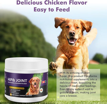 Glucosamine Chondroitin MSM Chewable Tablets for Dogs - Hip & Joint Support Supplement with Vitamins, Chicken Flavor, Joint Pain Relief for Puppies & Senior Dogs, 120 Count