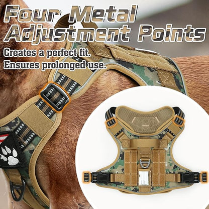 rabbitgoo Tactical Dog Harness for Small Dogs, No Pull Military Service Vest with Handle & Molle, Easy Control for Training Walking, Adjustable Reflective Straps, Brown camo, S