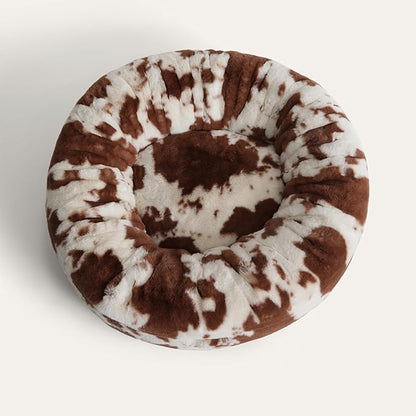 UnHide Floof Pet Bed - Large (35" x 12") - Extra Soft Dog Bed - Removable Faux Fur Cover - Machine Washable - Helps Ease Pet Anxiety & Provides The Perfect Sleep - Cowhide
