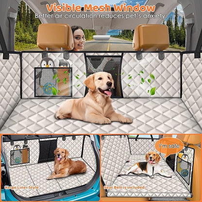 URPOWER Backseat Extender for Dogs - Hard Bottom Dog Car Seat Cover for Back Seat, Dog Hammock for Car and SUV, Pet Rear Seat Protector Dogs Travel Bed with Mesh Window & Side Flaps
