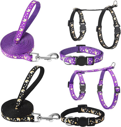 Guiqulai 2 Pack Cat Harness and Leash with Collar Set, Escape Proof Cat Harness Adjustable Kitten Harness Glow in The Dark for Small Medium Cats