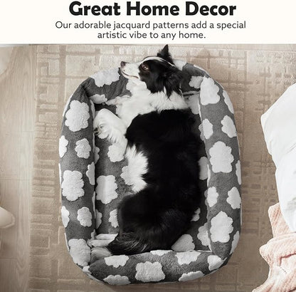 JOEJOY Large Dog Beds Large Sized Dog, Rectangle Washable Orthopedic Pet Bed with Removable Zipper Cover, Cute Soft Calming Puppy Pet Bed with Jacquard Shaggy Plush & Non Skid Bottom