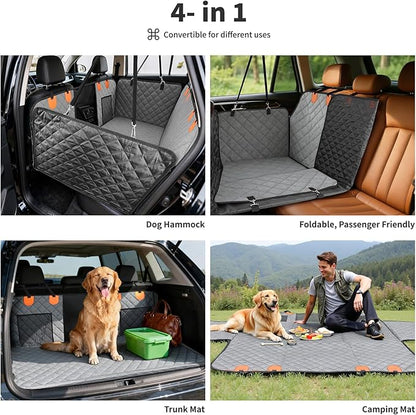 HOTEAGLE Back Seat Cover for Dogs, Waterproof Hard Bottom Spacious and Comfortable, Ideal for Car Trips and Outdoor Adventures, Cherished by Pet Owners（Grey）