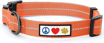 Pawtitas Recycled Dog Collar with Reflective Stitched Puppy Collar Made from Plastic Bottles Collected from Oceans Medium Orange Habanero