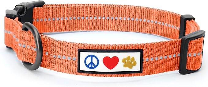 Pawtitas Recycled Dog Collar with Reflective Stitched Puppy Collar Made from Plastic Bottles Collected from Oceans Extra Small Orange Habanero