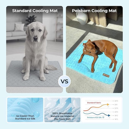 Pelsbarn Dog Cooling Mat- Ice Silk Summer Comfort, Self Cooling, Non-Slip Dog Pad, Durable & Washable, Mat for Medium Dogs 19"" x 25"", Support Shelter Dogs with Every Purchase (Blue)