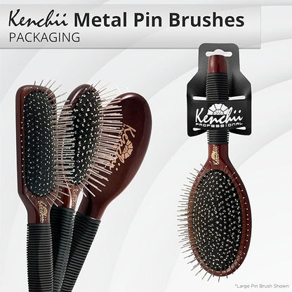 Kenchii Pet Grooming Metal Pin Brush for Dogs and Cats, Solid Wood Handle, Non Slip Grip, Detangling and Shedding Brush for Long or Short Haired Pets, Size Small